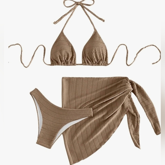 SHENHE 3 Piece Textured Halter Triangle Bikini Swimsuit with Cover up #470 NWOT - Picture 1 of 8
